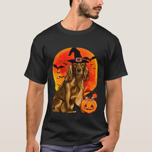 Dog Halloween Cocker Spaniel Jack O Lantern Pumpki T-Shirt (Front)