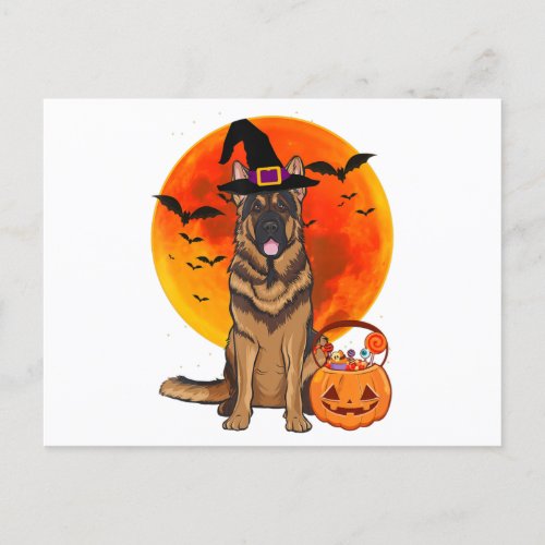 Dog Halloween German Shepherd Jack Lantern Pumpk Announcement Postcard