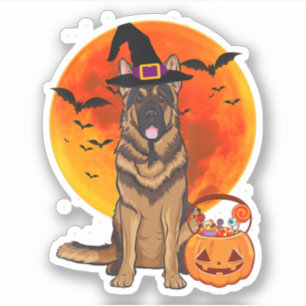 Dog Halloween German Shepherd Jack Lantern Pumpk Sticker