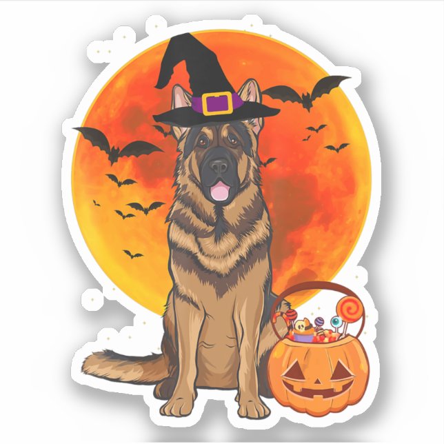 Dog Halloween German Shepherd Jack Lantern Pumpk Sticker (Front)