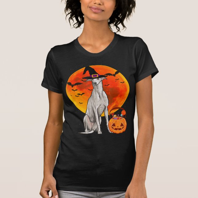 Dog Halloween Greyhound Jack Lantern Pumpkin T-Shirt (Front)