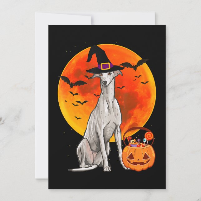 Dog Halloween Greyhound Jack O Lantern Pumpkin Holiday Card (Front)