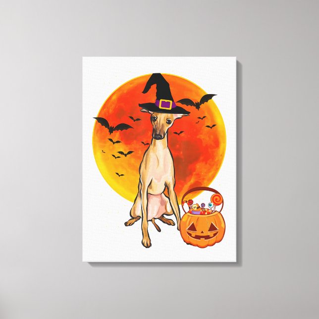 Dog Halloween Italian Greyhound Jack O Lantern Canvas Print (Front)
