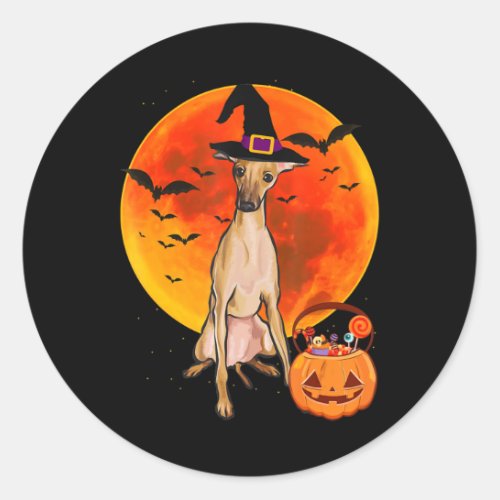 dog halloween italian greyhound jack o lantern pum classic round sticker