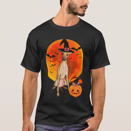 dog halloween italian greyhound jack o lantern pum T_Shirt