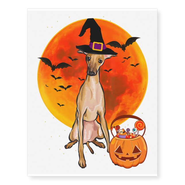 Dog Halloween Italian Greyhound Jack O Lantern Temporary Tattoos (Front)