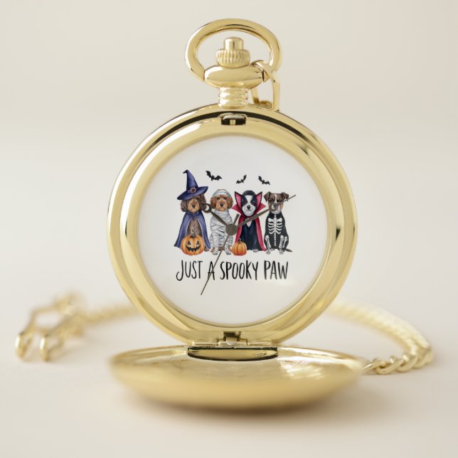 Dog Halloween Just a Spooky Paw Pocket Watch (Inside)