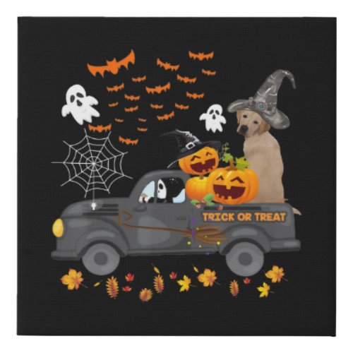 Dog  Halloween Labrador Retriever Truck Pumpkin Faux Canvas Print