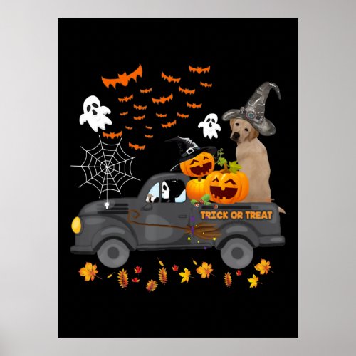 Dog  Halloween Labrador Retriever Truck Pumpkin Poster