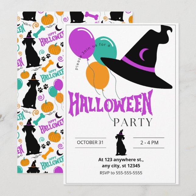 Dog Halloween Party Invitation (Front/Back)