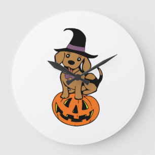 dog halloween pumpkin face large clock