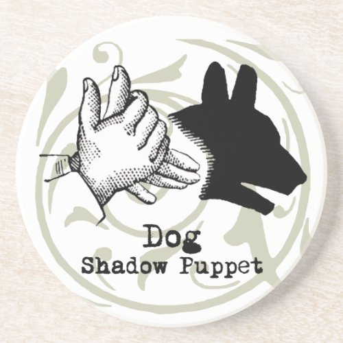 Dog Hand Puppet Shadow Games Vintage Sandstone Coaster
