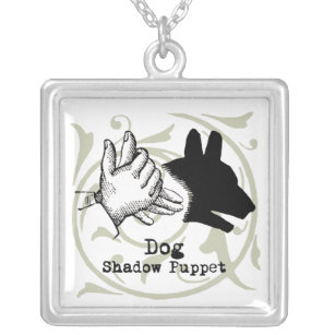 Dog Hand Puppet Shadow Games Vintage Silver Plated Necklace
