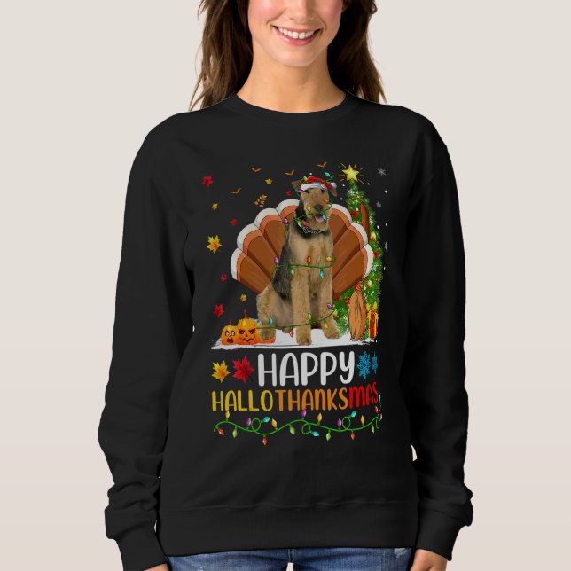 Dog   Happy Airedale Terrier Dog Hellothanksmas Sweatshirt (Front)