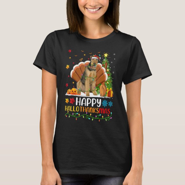 Dog   Happy Airedale Terrier Dog Hellothanksmas T-Shirt (Front)