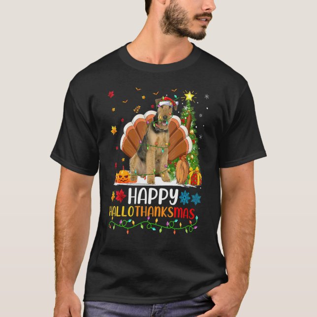 Dog   Happy Airedale Terrier Dog Hellothanksmas T-Shirt (Front)