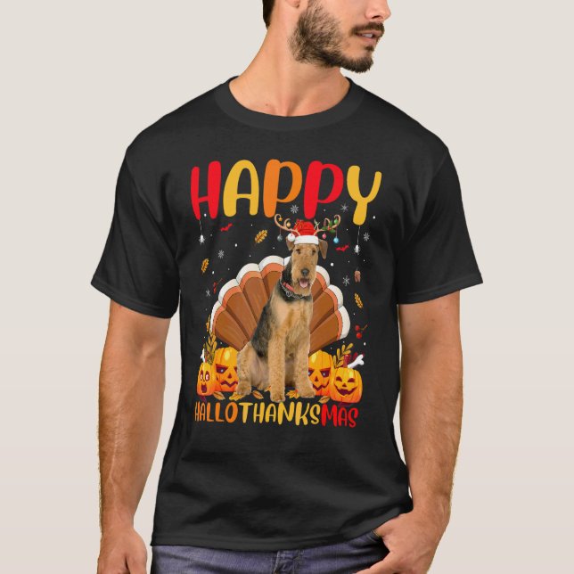Dog  Happy Airedale Terrier Hellothanksmas T-Shirt (Front)