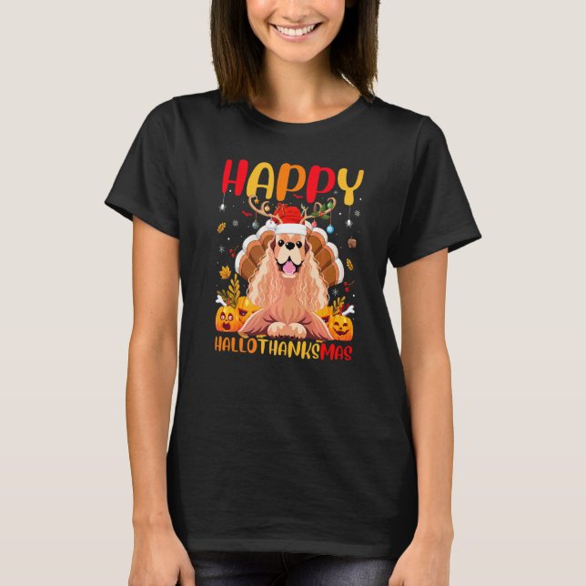 Dog  Happy Cocker Spaniel Dog Hellothanksmas T-Shirt (Front)