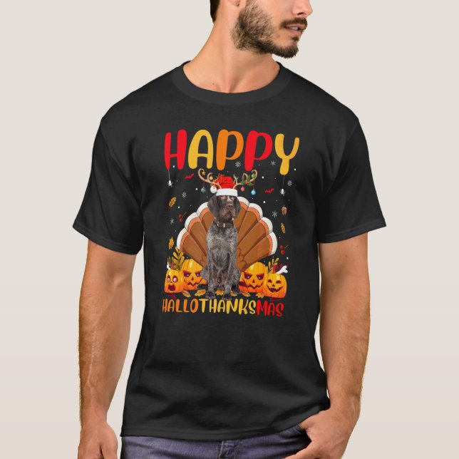 Dog  Happy German Wirehaired Pointer Dog Hellothan T-Shirt (Front)
