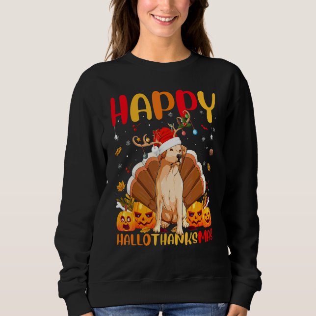 Dog  Happy Golden Retriever Dog Hellothanksmas Sweatshirt (Front)