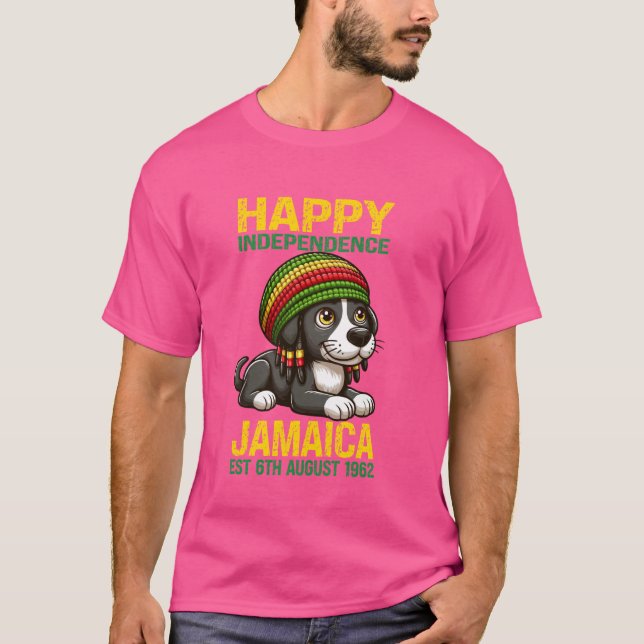 Dog, Happy Independence Day Jamaica Est. 6th Augus T-Shirt (Front)