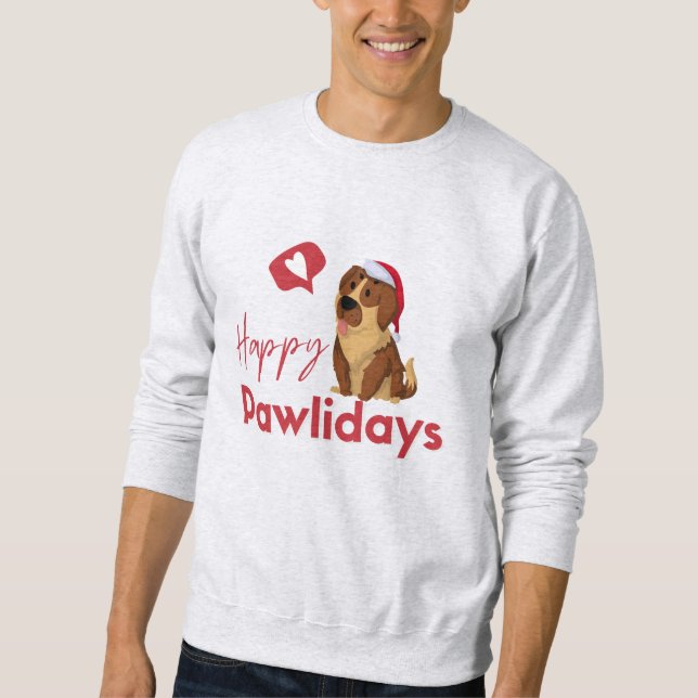 Dog Happy Pawlidays Funny Christmas Sweatshirt (Front)