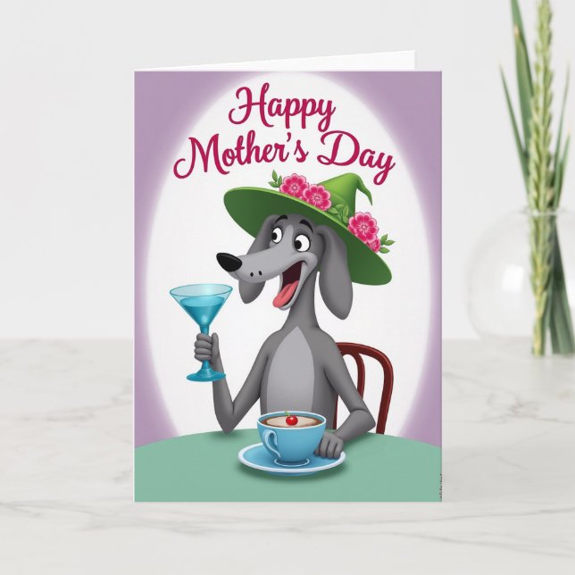 Dog Hat Fuchsia Floral Mothers Day Card (Front)