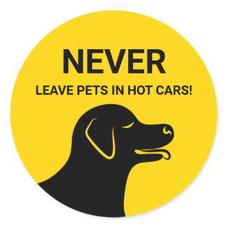 Dog Head - Never Leave Pets In Hot Cars Yellow Classic Round Sticker