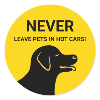 Dog Head - Never Leave Pets In Hot Cars Yellow Classic Round Sticker