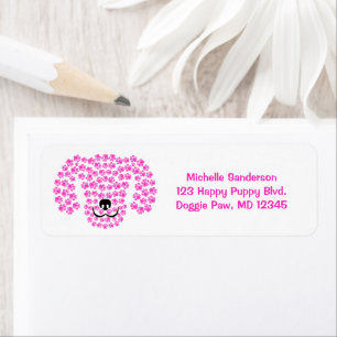 Dog Head Pawprints / Hot Pink and White / Label
