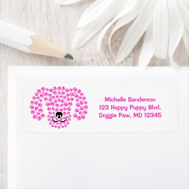 Dog Head Pawprints / Hot Pink and White / Label (Insitu)