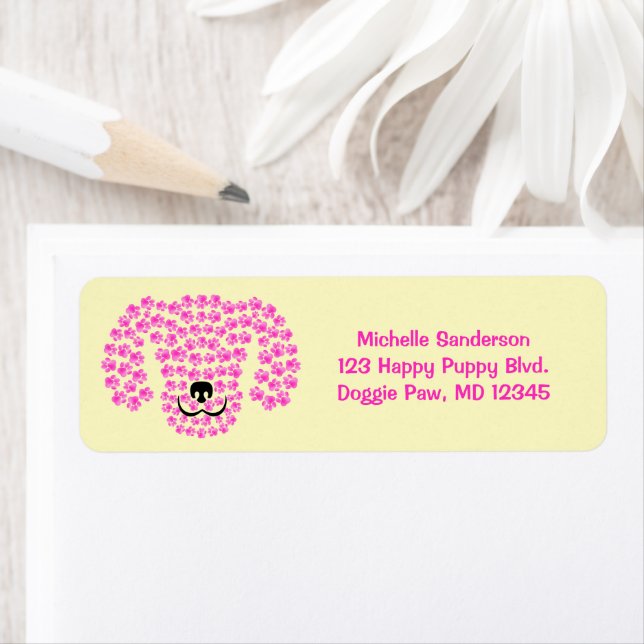 Dog Head Pawprints / Hot Pink & Pastel Yellow / Label (Insitu)