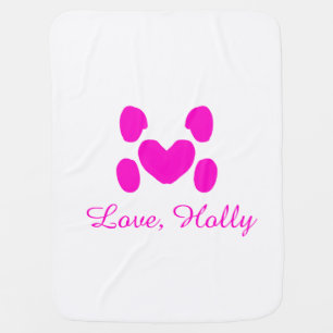 Dog heart paw pink pet add name text animal cat na baby blanket