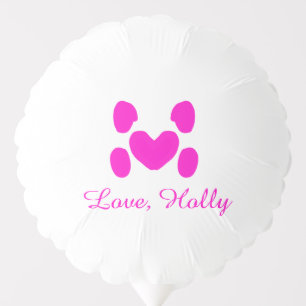 Dog heart paw pink pet add name text animal cat na balloon