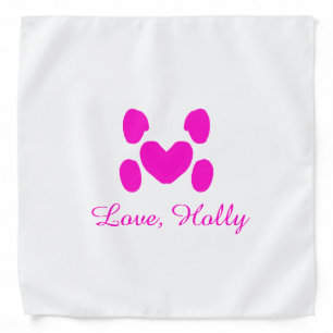 Dog heart paw pink pet add name text animal cat na bandana