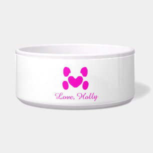 Dog heart paw pink pet add name text animal cat na bowl