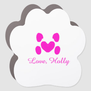 Dog heart paw pink pet add name text animal cat na car magnet
