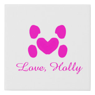 Dog heart paw pink pet add name text animal cat na faux canvas print