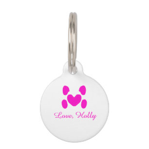 Dog heart paw pink pet add name text animal cat na ID tag