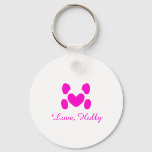 Dog heart paw pink pet add name text animal cat na keychain