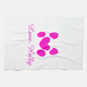 Dog heart paw pink pet add name text animal cat na kitchen towel
