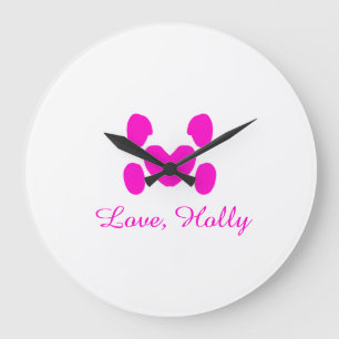 Dog heart paw pink pet add name text animal cat na large clock