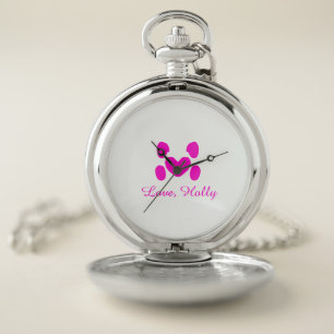 Dog heart paw pink pet add name text animal cat na pocket watch
