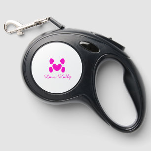Dog heart paw pink pet add name text animal cat na retractable pet leash