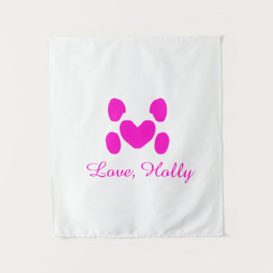Dog heart paw pink pet add name text animal cat na tapestry