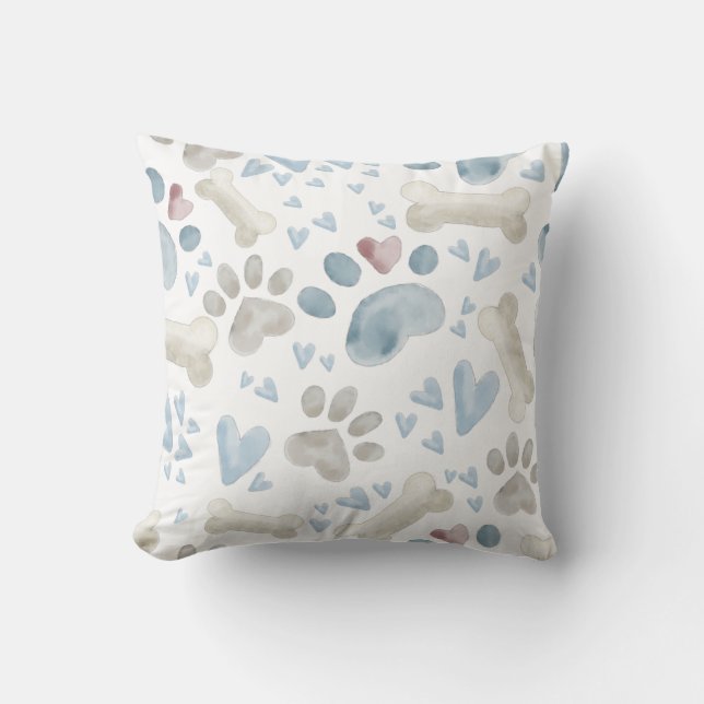 Dog Heart Paw Print Throw Pillow (Front)