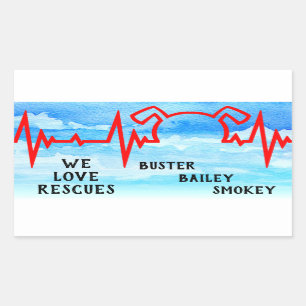Dog Heartbeat, We love rescues, cloudy Rectangular Sticker