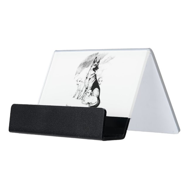 Dog Heaven, the Master's Flock Desk Business Card Holder (Angled Front)