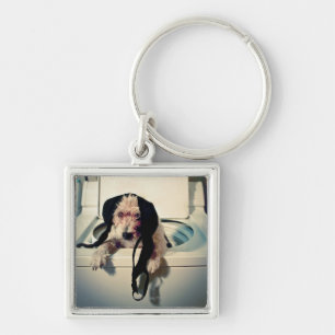 Dog helping out with the wash keychain