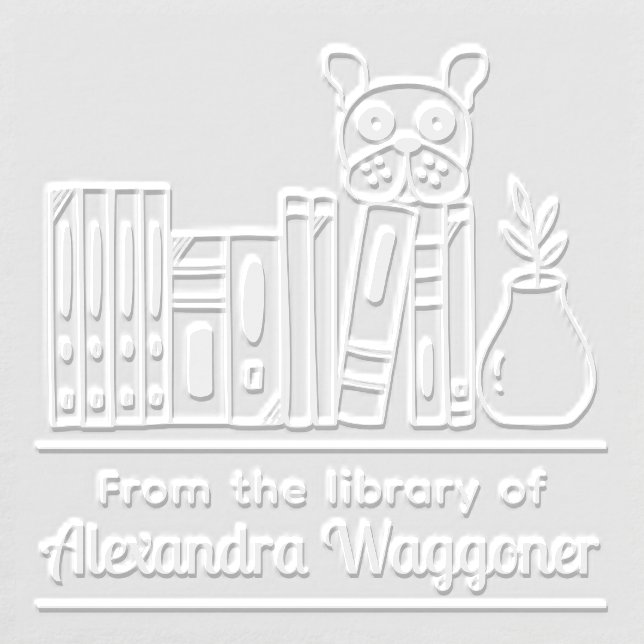 Dog Hiding Behind Books “from the Library of” Embo Embosser (Design)